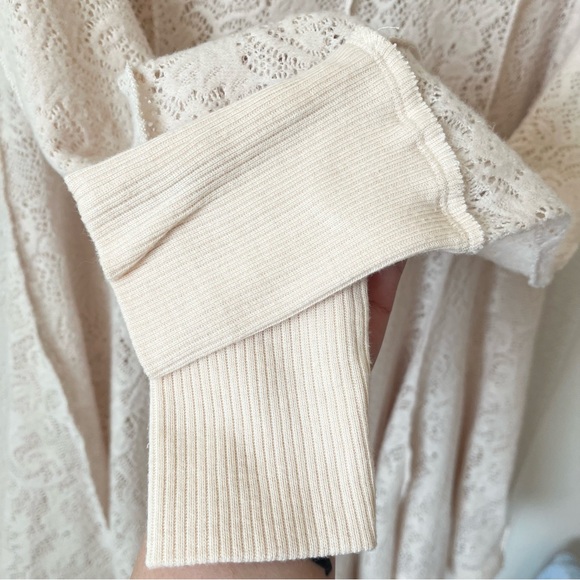 Free People Coffee In The Morning Tunic Crochet Knit Top Chamoix Medium Boho - Picture 7 of 15